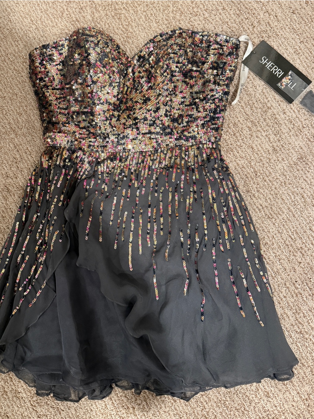 Sherri Hill Black Multicolor Sequin Embellished Jumpsuit